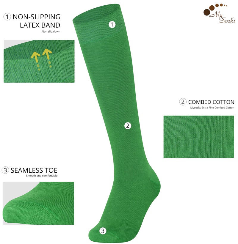 Mysocks Knee High Socks for Women Men Combed Cotton Seamless Toe Tall Long High Socks Green,4-7 - Image 2